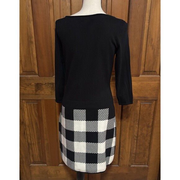 Lauren Ralph Lauren Knit Dress Women's Size Medium Black White Check Stretch - Picture 4 of 12